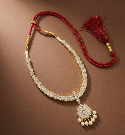 Gold tone AD white stone attigai/necklace dj-51454