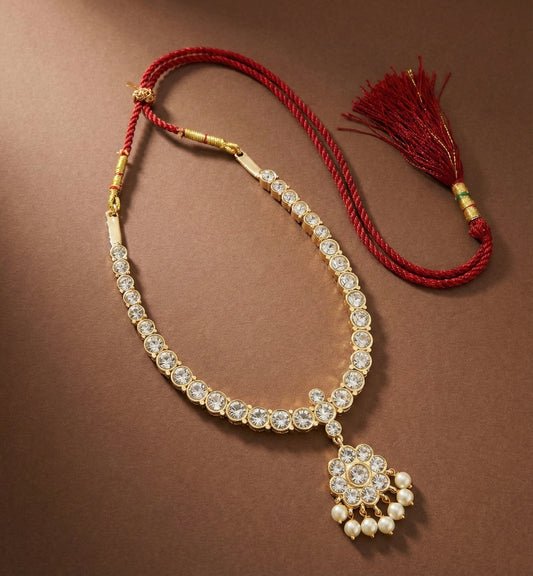 Gold tone AD white stone attigai/necklace dj-51454