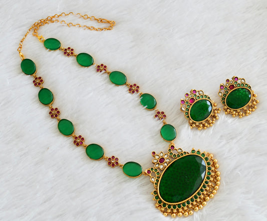 Matte finish kemp-big green oval stone peacock pendant short haar set dj-54009