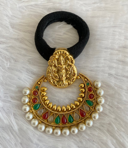 Antique gold tone lakshmi pink-green-white pearl hair band dj-52940