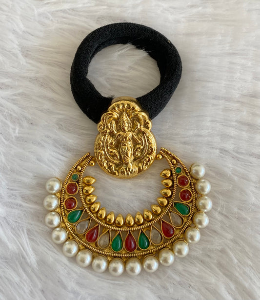 Antique gold tone lakshmi pink-green-white pearl hair band dj-52940
