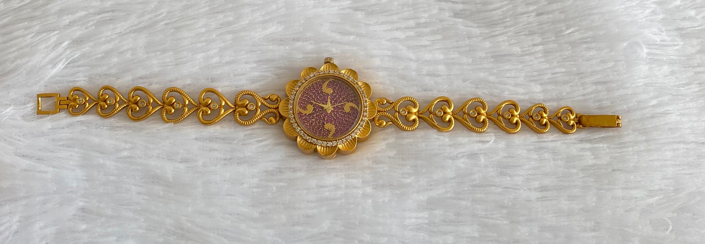 Matte finish ruby stone wrist watch (without Battery) dj-54042