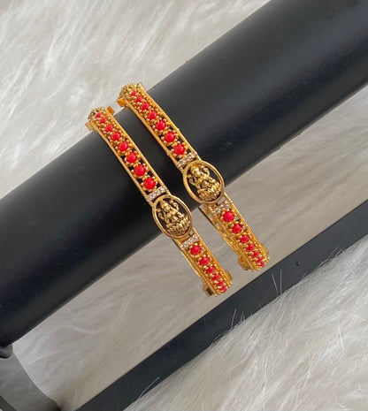 Antique gold tone coral white stone lakshmi bangles(2.10) Dj-54845