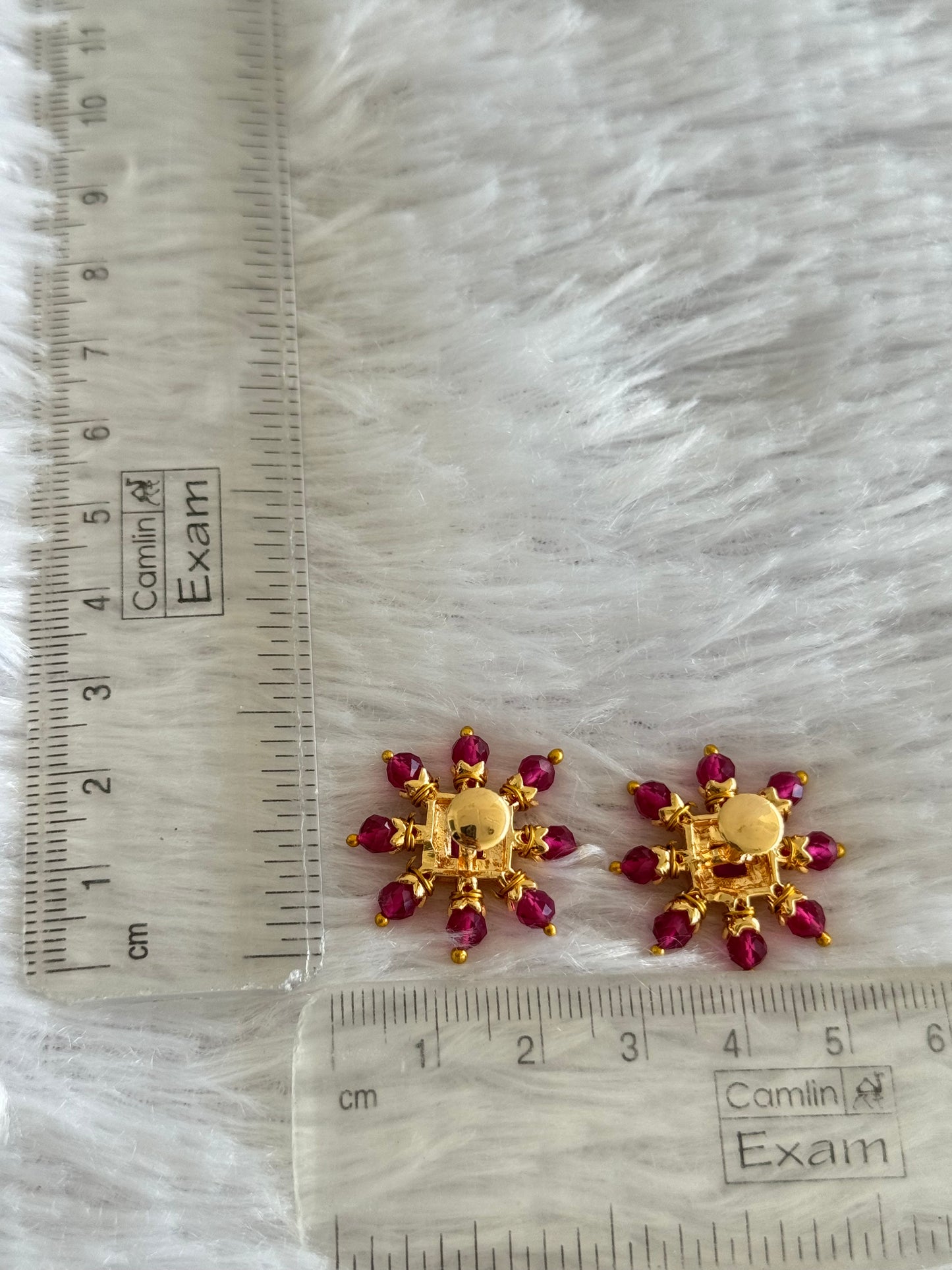 Gold tone pink square stone beaded stud/earrings dj-51593