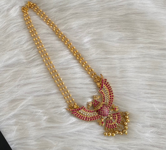 Gold tone pink-white kundan jadau ganda berunda necklace dj-52309