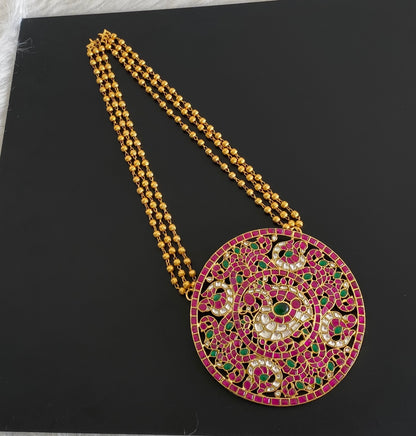 Antique gold tone big kundan jadau huge round peacock necklace dj-54516