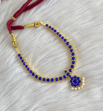 Gold tone AD blue stone attigai necklace dj-54602