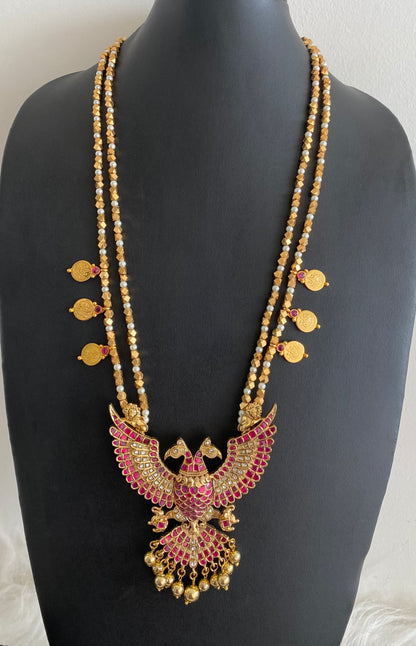 Gold tone double layer kundan jadau gandaberunda lakshmi coin haar dj-54513