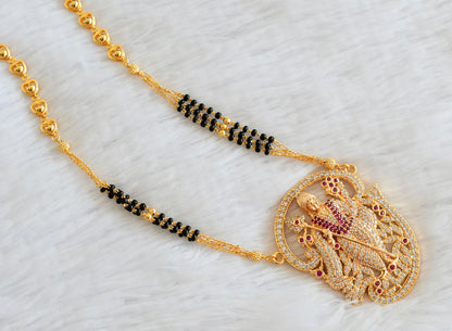 Gold tone tamil om murugan white-pink pendant with karimani beaded chain dj-53343