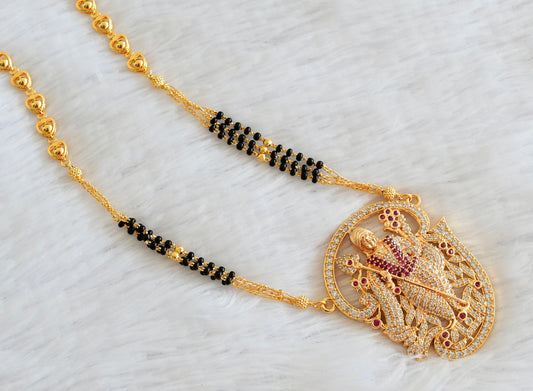 Gold tone tamil om murugan white-pink pendant with karimani beaded chain dj-53343