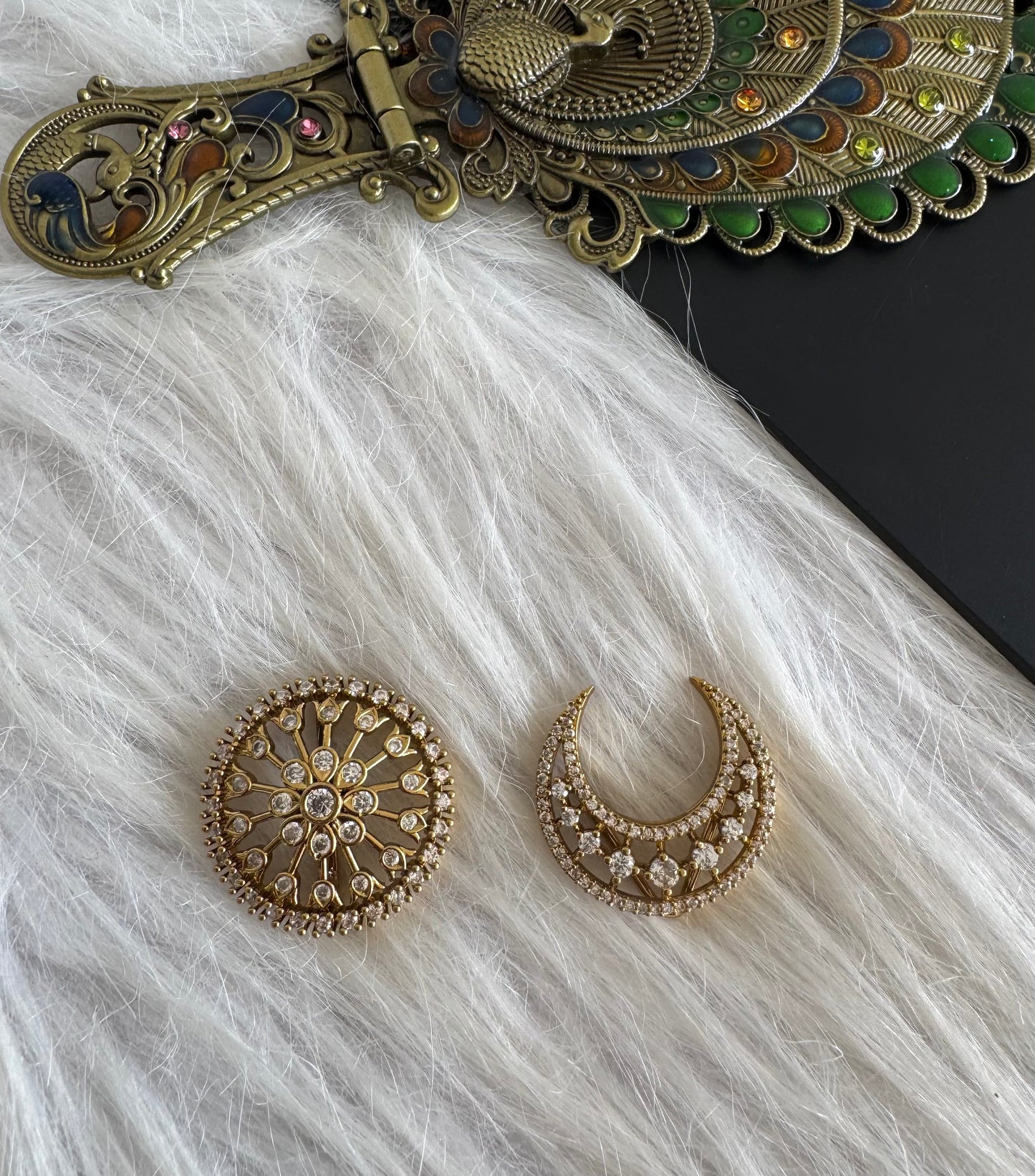 Antique gold tone cz white sun moon hair jewel- Dj-51353