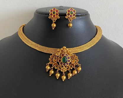 Antique gold tone kemp-green peacock necklace set dj-54262