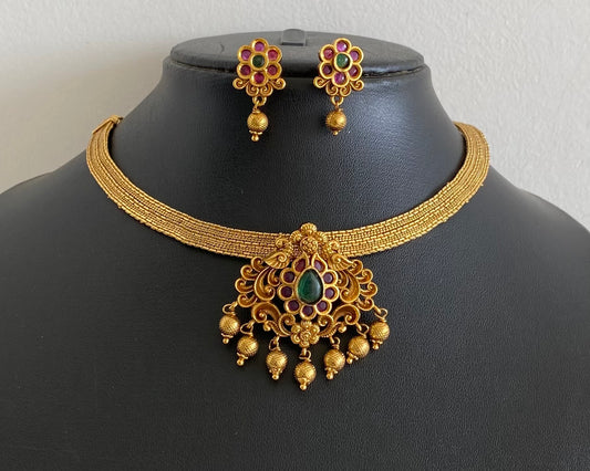 Antique gold tone kemp-green peacock necklace set dj-54262