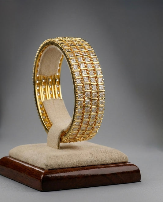 Gold tone cz white square stone set of 4 bangles(2.10) dj-45626