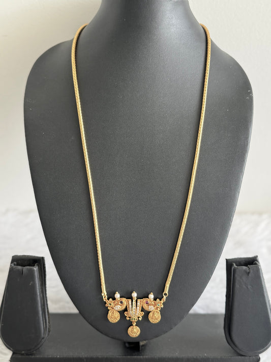 Matte finish ruby-emerald-white peacock-Namam-Lakshmi coin chain dj-39631