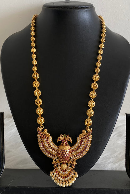 Gold tone pink-white pearl gandaberunda necklace dj-53992