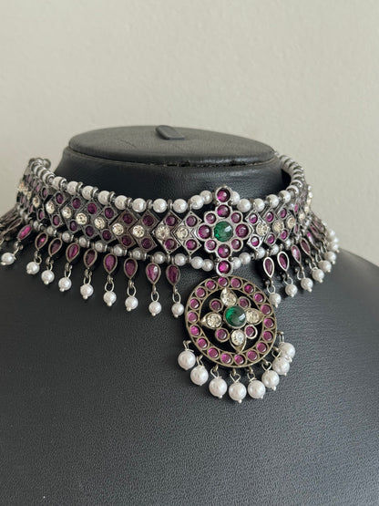 Black finish precious kemp pearl attigai/necklace dj-51762