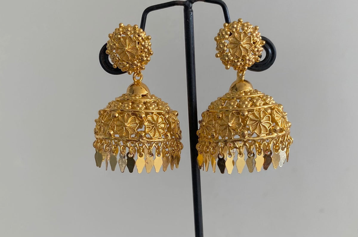 Gold tone kerala style elakka flower jhumkka dj-53148