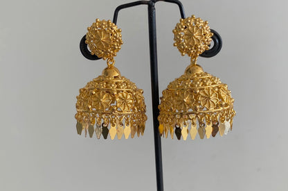 Gold tone kerala style elakka flower jhumkka dj-53148
