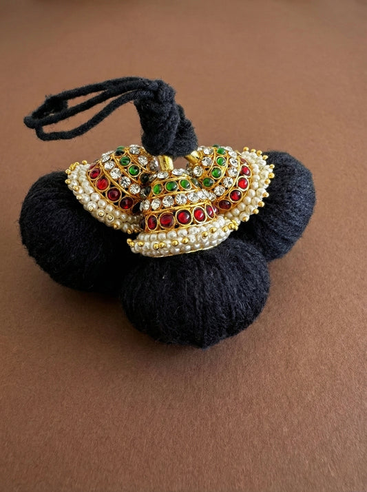 Gold tone kemp-green pearl kuppulu (Hair accessory) dj-52762