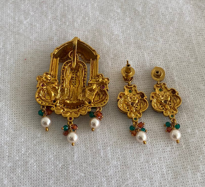 Antique gold tone Ma Meenakshi meenakari pendant set dj-54993