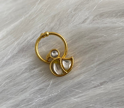 Gold tone kundan jadau white stone swan nose pin/bulakku dj-53738