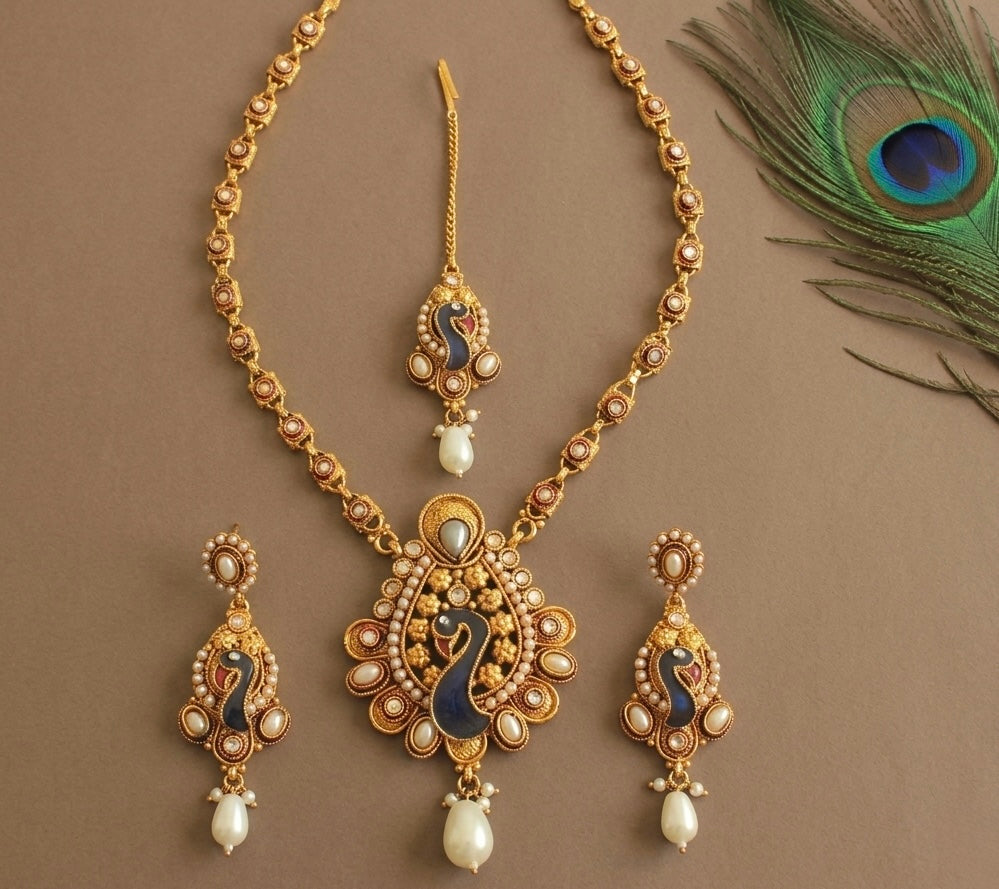 Antique pearl peacock Haar With Tikka dj-26561