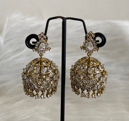Dark antique gold tone white stone jhumkka dj-54646
