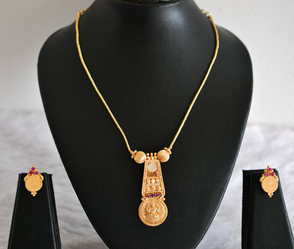 Gold tone kerala style ruby lakshmi coin necklace set dj-52687