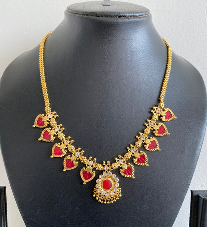 Gold tone white-red palakka necklace dj-53069