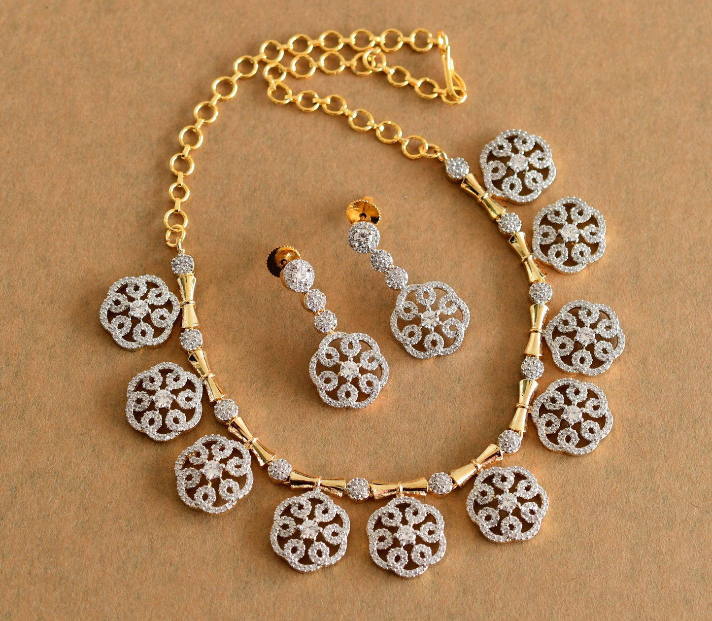 Two tone white flower necklace set dj-51977