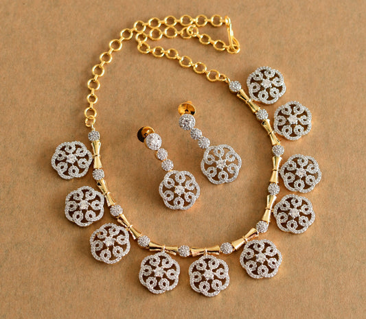 Two tone white flower necklace set dj-51977