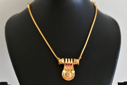 Gold tone pink stone lakshmi round kodi necklace dj-50283