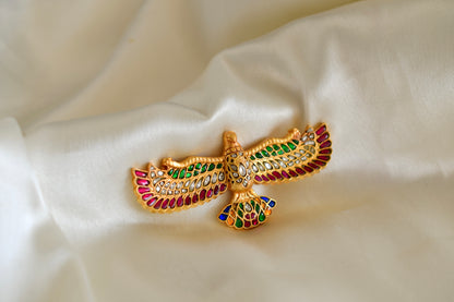 Matte finish Navarathna kundan jadau bird brooch dj-52646