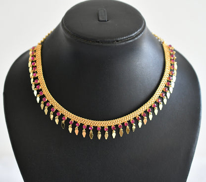 Gold tone ruby stone elakka thali choker necklace  dj-53105