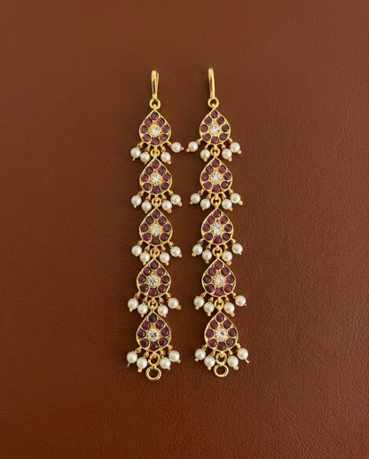Gold tone precious kemp-white pearl ear side chain dj-53369