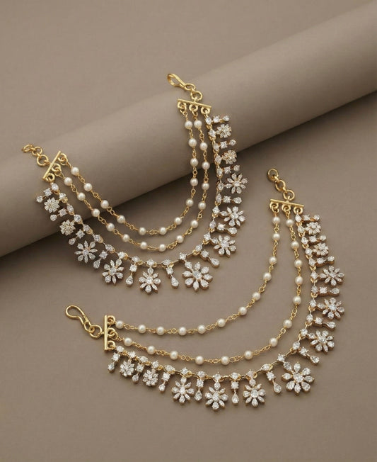 Two tone cz white stone multi layered ear side chain dj-52052