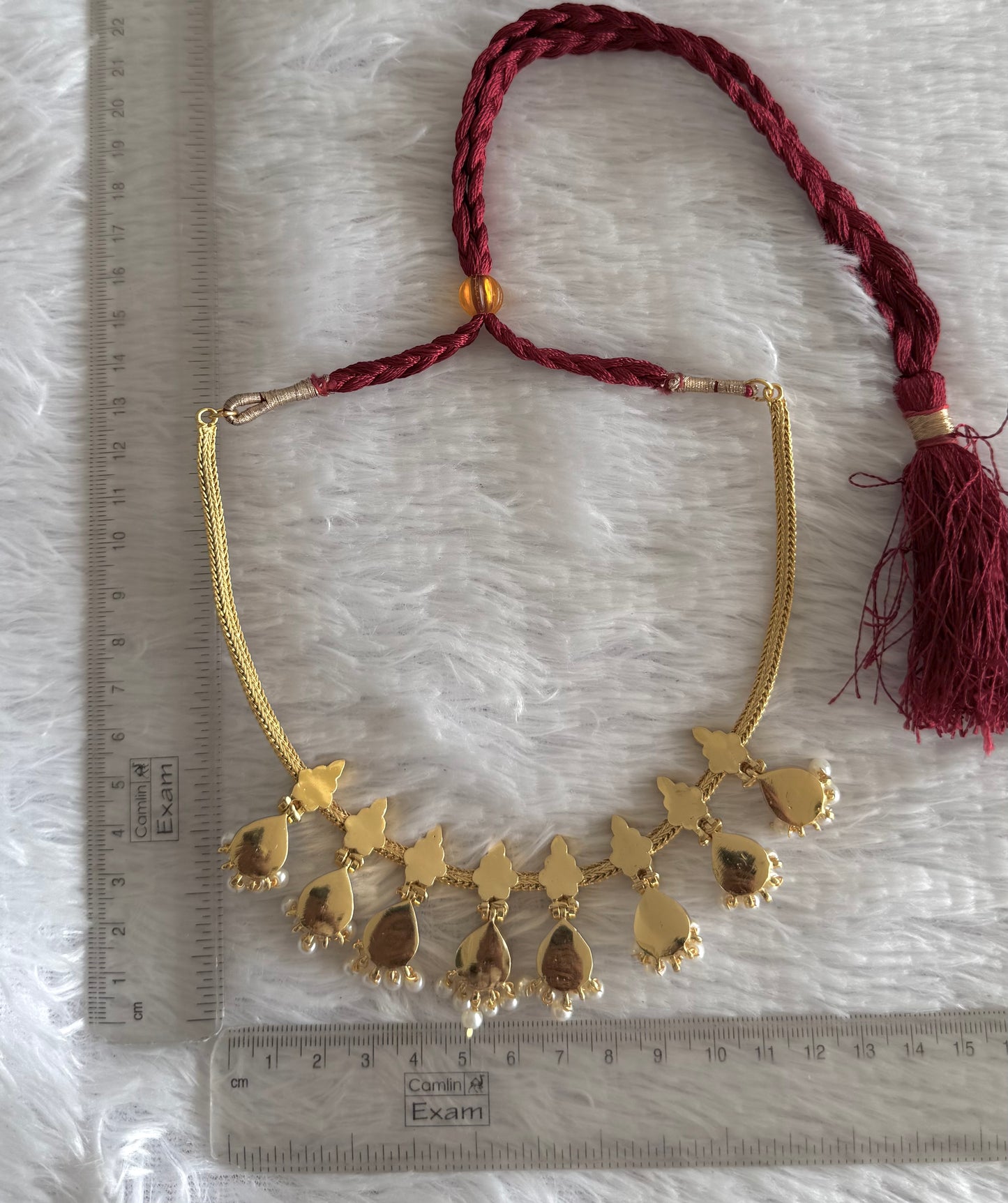 Gold tone precious kemp-green pearl necklace dj-52287