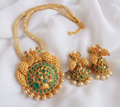 Matte finish Emerald peacock necklace set-dj09416