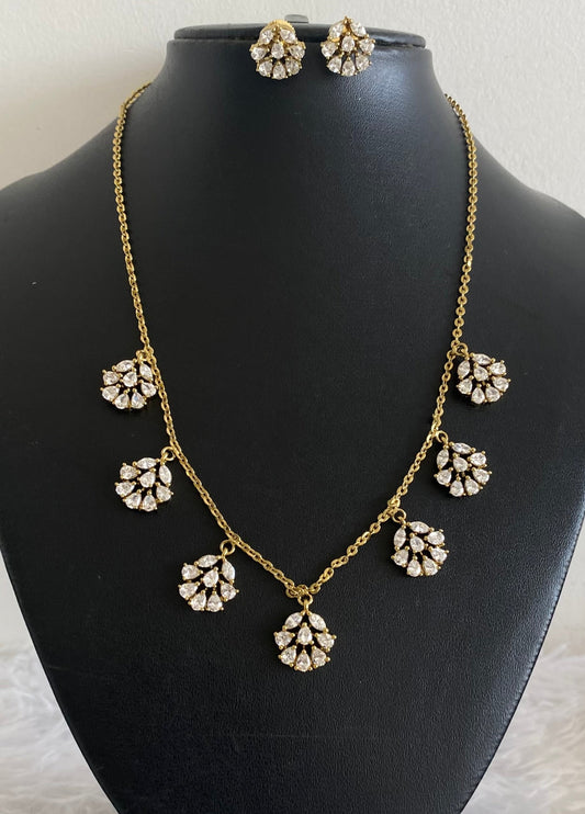 Antique gold white stone necklace set dj-54413