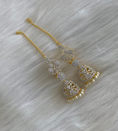 Two tone pearl jhumkka with ear side chain dj-54785