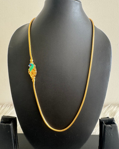 Gold tone 22 inches blue-green meenakari reversible peacock mugappu chain dj-51265