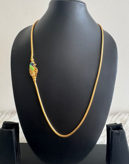 Gold tone 22 inches blue-green meenakari reversible peacock mugappu chain dj-51265