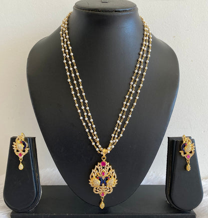 Gold tone cz-ruby peacock necklace set-dj06082
