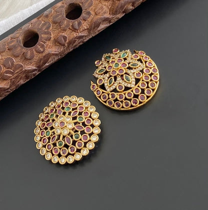 Antique gold tone cz kemp-green flower sun moon hair jewel dj-54994