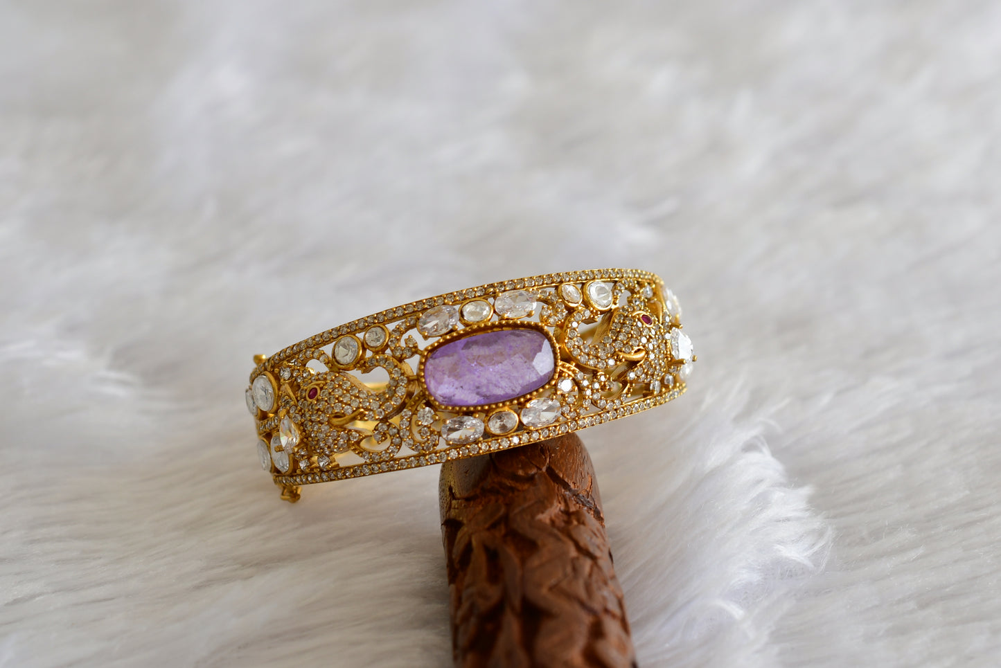 Antique gold tone cz moissanite purple elephant kada dj-51776