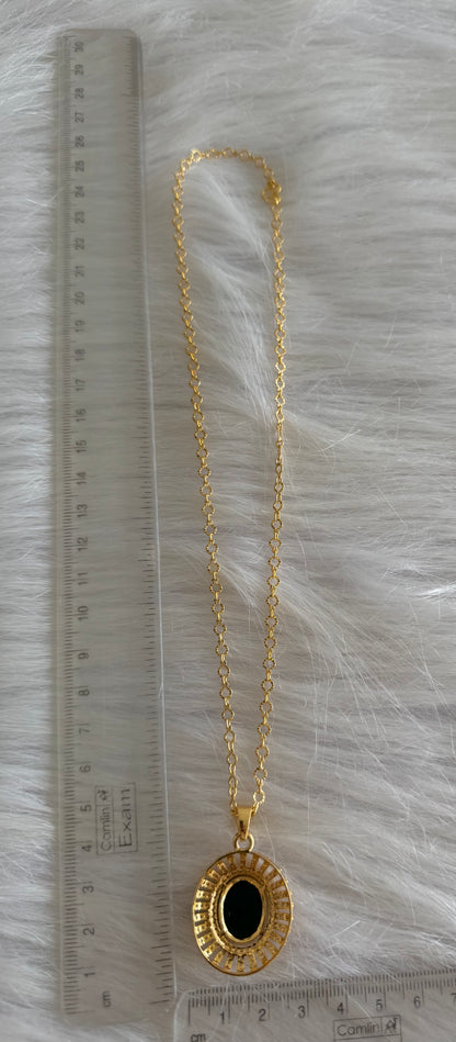 Gold tone 18 inches chain with green oval stone pendant dj-51278