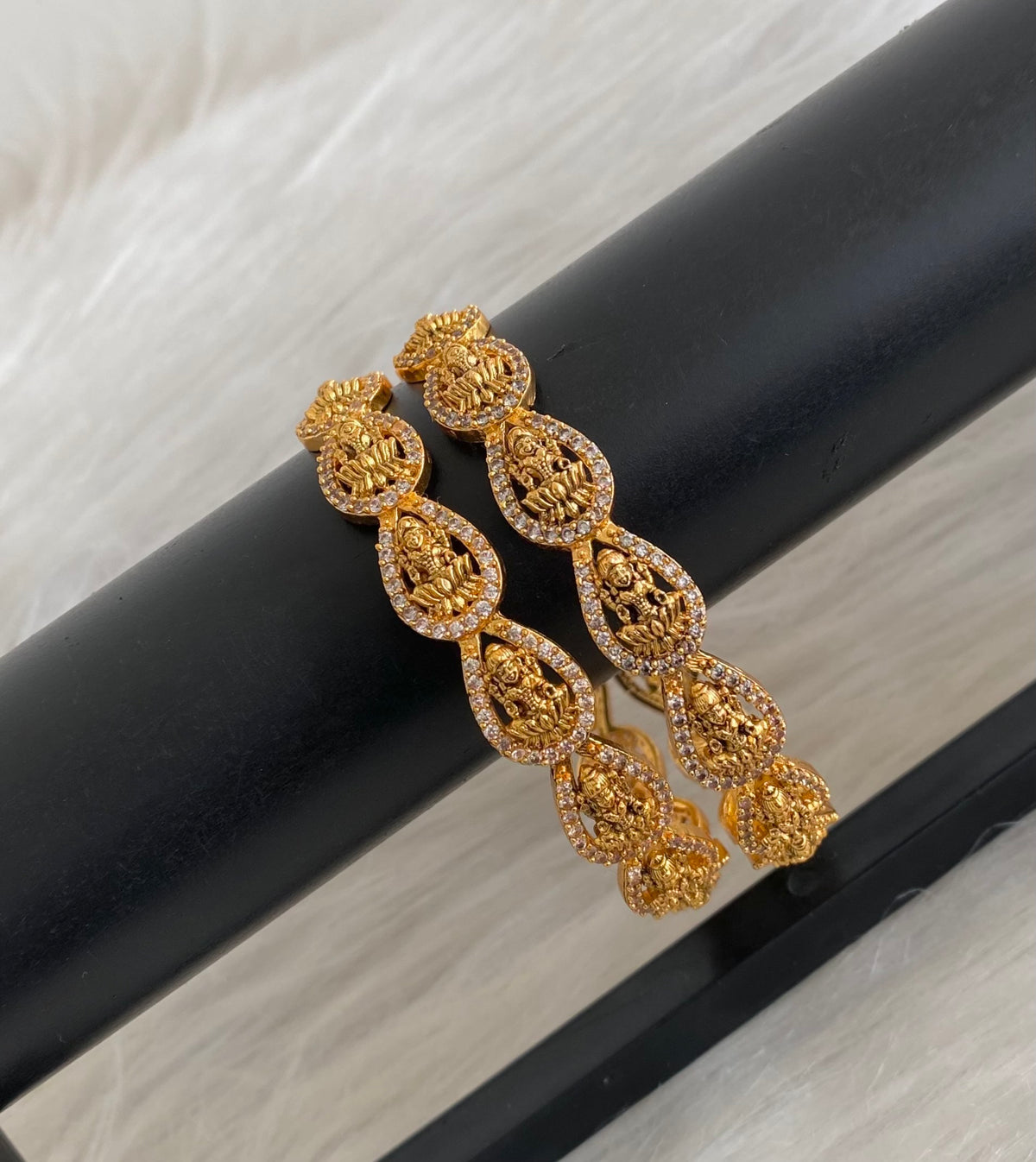Antique gold tone cz white stone lakshmi bangles (2.10) dj-55173