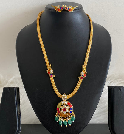 Gold tone navarathna kundan jadau bird necklace set dj-54493