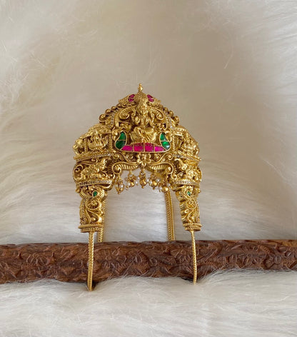 Antique gold tone kemp-green-white lakshmi peacock elephant vanki/bajuband dj-54474